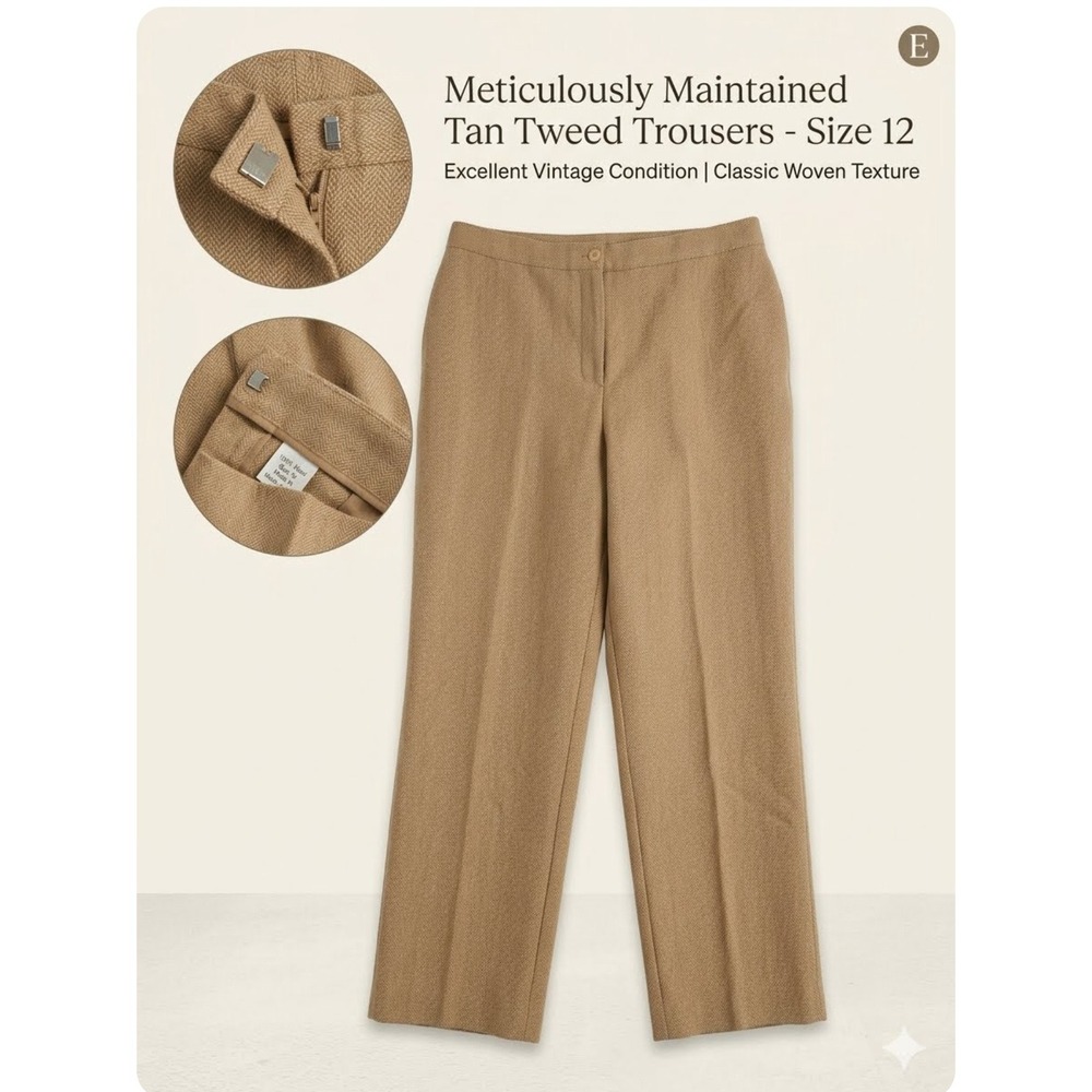 Samantha Grey‎ Tan Tweed Trousers Vintage Herringbone Straight Leg Pants Size 14